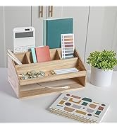 Martha Stewart Weston Wooden Desktop Organizer with Open Lower Storage Compartment, Paulownia Woo...