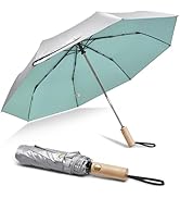 G4Free Windproof Travel Umbrella with Large Wooden Handle, UV Sun Protection &amp; Rain Umbrella Auto...