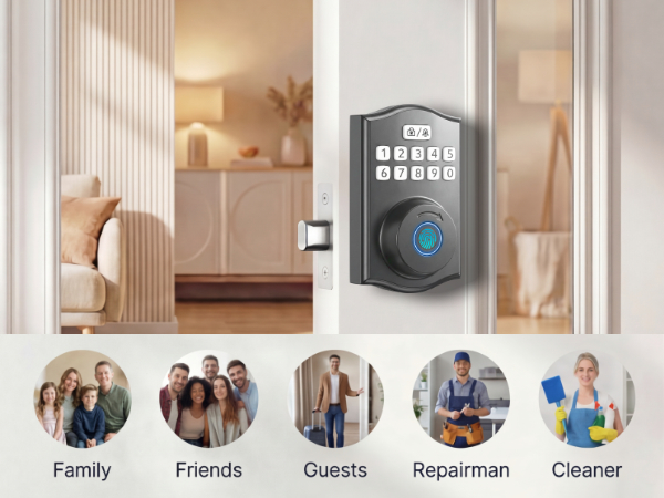 Keypad door lock with 100 unique user codes for family and guest access