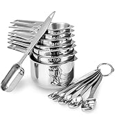 13-piece Measuring Cups and Spoons Set, 18/8 Stainless Steel Heavy Duty Ergonomic Handle with Rin...