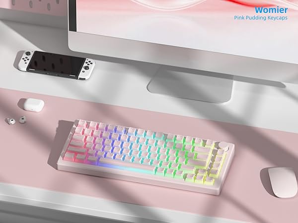 Womier Pudding Keycaps, Black PBT Keycaps 60 65 75 100 Percent 130 Keys, Shine Through Key Cap