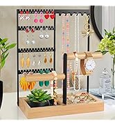 Godboat Jewelry Holder, 4-Tier Earring Holder with 48 Holes, 6 Hooks Necklace Holder, Removable B...