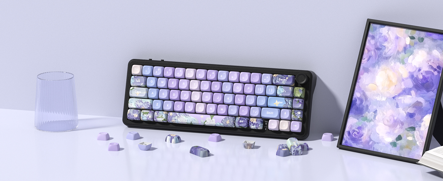 PBT Keyboard keycaps Set,Purple moa keycaps,Violet Theme Dye Sub custom Keycaps,Japanese Cute keycap