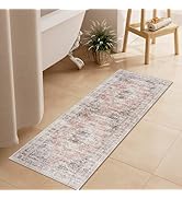 Uphome Bathroom Rugs Runner, Distressed Farmhouse Boho Blush Pink Bath Mat, Non Slip Washable Lon...