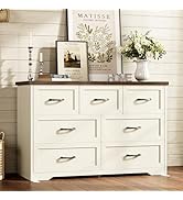 AODK Farmhouse 7 Drawer Dresser for Bedroom, 47” Wide Rustic Storage Chest with Engineered Wood F...