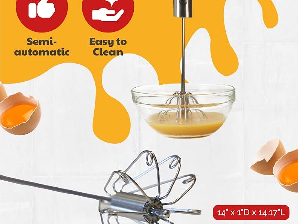 Dishwasher safe stainless steel whisk, easy clean. Rotating whisk blender, semi-automatic whisk