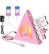 JoyReken Powered USB Hub (Pink), 6-Port USB 3.0 Hub with 4 High-Speed Data Ports, 2 Smart Chargin...