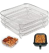 BYKITCHEN 8 inch Square Air Fryer Rack, Set of 3, Stackable Multi-Layer Stainless Steel Dehydrato...