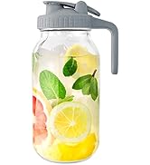 Glass Mason Jar Pitcher, 64 oz Wide Mouth Jug with Pour Spout Handle Lid for Cold Brew Coffee, Ic...