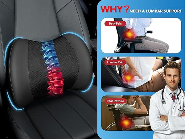 Lumbar support pillow uses high-density memory foam to ensure strong support and enduring comfort