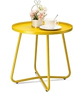 danpinera Outdoor Side Tables, Weather Resistant Steel Patio Side Table, Small Round Outdoor End ...