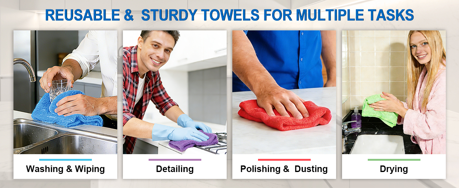 Reusable Lint Free Cloths Microfiber Rag for House, Kitchen, Car Care