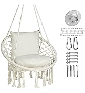 JoyView Macrame Chair Hanging Swing Chair Max 330 Lbs Hammock Chair with 2 Cushions and Hardware ...