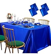 SiinvdaBZX 4 Pack Royal Blue Satin Tablecloth 108 x 54 Inch, Bright Smooth Dining Table Cloths fo...