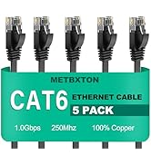 Metbxton Cat 6 Ethernet Cable 0.5ft 5 Pack High Speed Flat Network Cable with Rj45 Connectors, Sh...