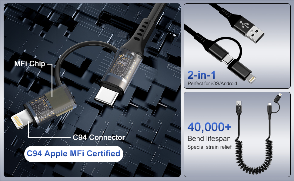 short retractable coiled iphone charger cable for car apple carplay cable cord