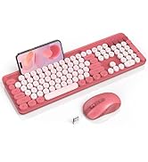 Wireless Keyboard and Mouse Combo, Retro Round Keycap Typewriter Keyboard with Phone/Tablet Holde...