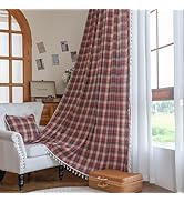 Erbnaryx Plaid Curtain 59W x 63L Inches,2 Panel Light Filtering Privacy Rod Pocket, Vintage Handm...