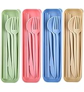 Portable Plastic Cutlery with Case, Reusable Utensils Set for Adults,Travel Spoon Chopstick Forks...
