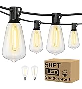 Brightever 50FT Outdoor String Lights Waterproof, 2700K Bright LED Patio Lights with 27 ST38 Shat...