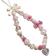 Pink Beaded Phone Charm Aesthetic Y2K Cell Phone Charms Strap Accessories for Keychain Camera