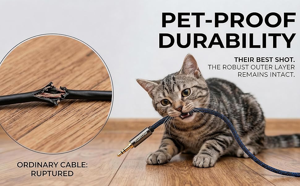 pet proof audio cable heavy duty aux extender cat chew resistant wire durable dog proof cord