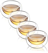 CNGLASS Double Wall Glass Tea Cup Set of 4,100ml Asian Insulated Clear Teacups,Small Espresso Cup...