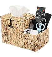 Sumnacon Square Woven Tissue Box Cover - Decorative Cube Wicker Tissue Box Holder with Side Organ...