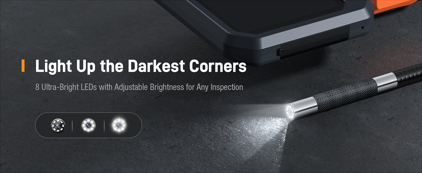 Two-Way Articulating Borescope with Adjustable LED Light