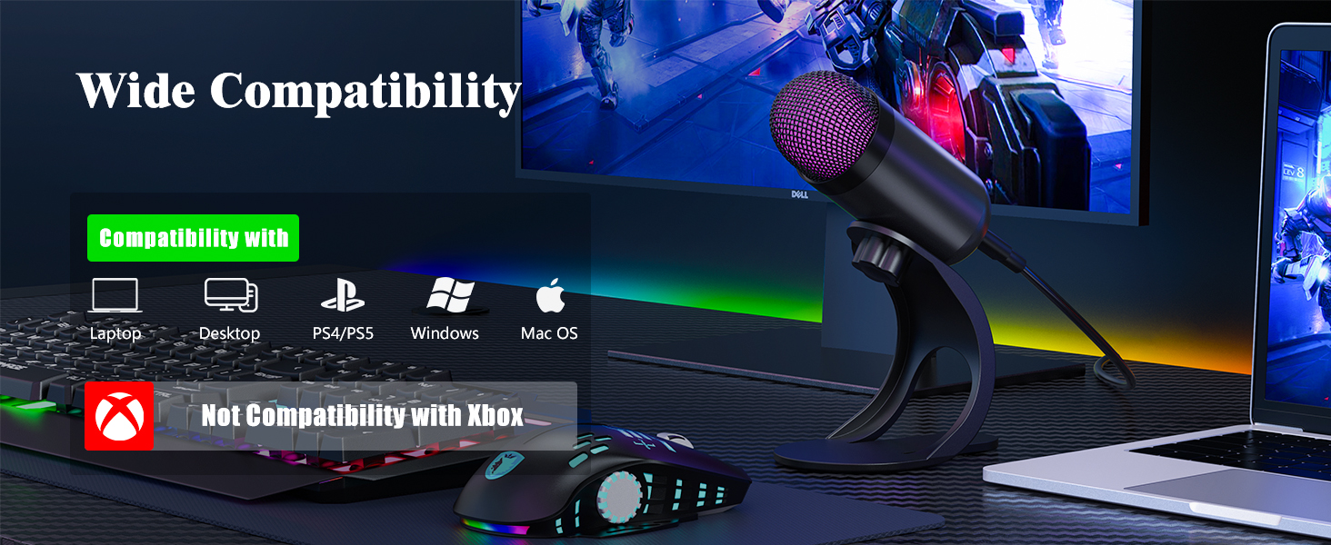Mic is compatible with Windows 7/8/10/11, Mac OS, and PS4/PS5 systems