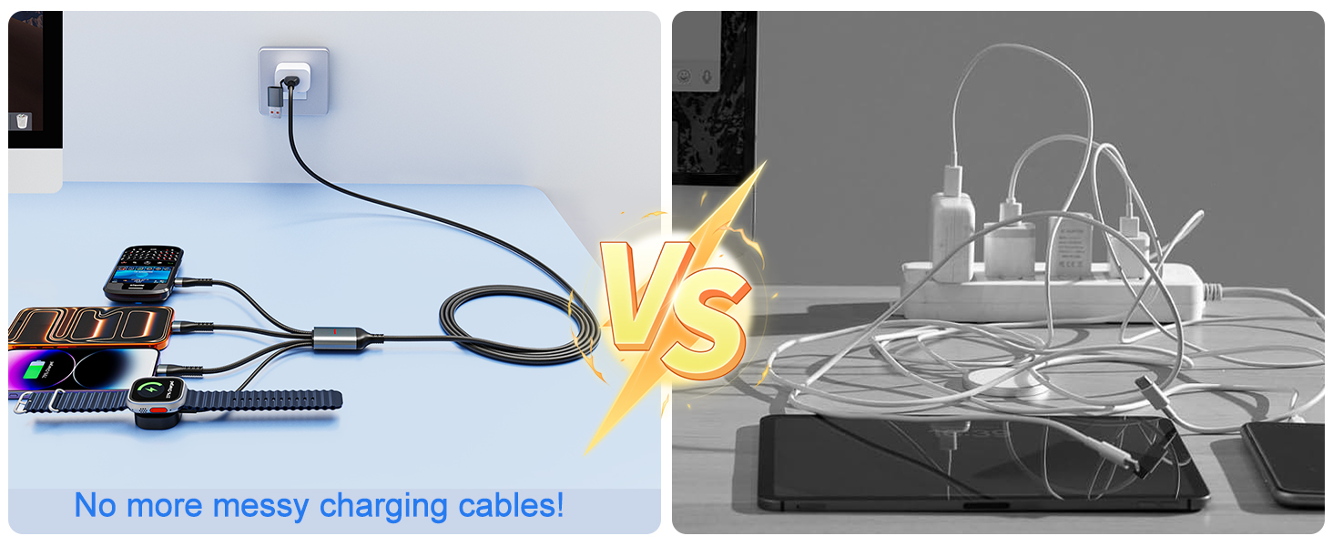 This multi charging cable with Apple Watch charger, charge all your devices, neatly, without tangles