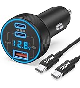 130W 3-Port USB C Super Fast Car Charger (with Voltage Display) for Samsung Galaxy S26/S25/ S24/S...