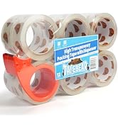 TAPEBEAR Packing Tape with Dispenser, 2.7mil Thick, 1.88" x 55yd Storage Packaging Tape 12 Rolls ...