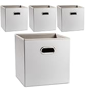PRANDOM Leather Foldable Cube Storage Bins 13x13 inch [4-Pack] Fabric Storage Baskets Cubes Drawe...