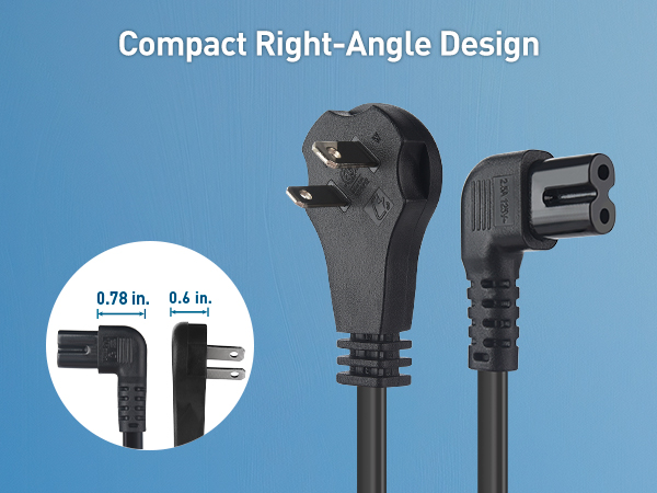 2 Prong Right Angle TV Power Cord 