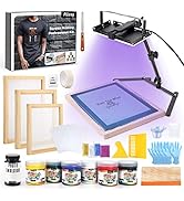 Pllieay 60pcs Screen Printing Kit with LED UV Exposure Lamp, 6 Colors Screen Printing Ink, 3 Size...