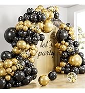 Black and Gold Balloons Arch Garland Kit, 129 Pcs 18/12/10/5 In Black Gold and Confetti Balloon, ...