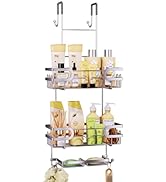 SWTYMIKI Over The Door Shower Caddy - Stainless Steel Hanging Shower Organizer With Double Soap H...