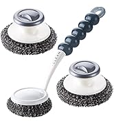 3 Pack Stainless Steel Scrubber with Handle, Steel Wool Scrubber for Cleaning Dishes, Metal Spong...