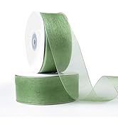 MLURCU Organza Sheer Ribbon 1-1/2 Inch x 50Yds Each Roll, Tea Green Clear Chiffon Sheer Fabric Ri...
