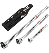 HORUSDY 3-Piece Breaker Bar Set with 180° Rotatable Head, 1/4'', 3/8'' and 1/2'' Drive, Heavy Dut...