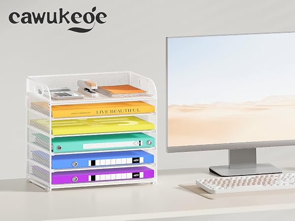 This white desk organizer offers extra-large storage capacity with limited desk space.