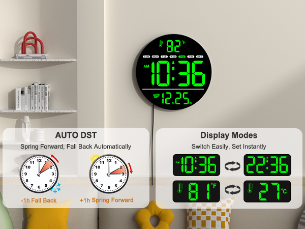 digital wall clock with AUTO DST