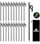AVOFOREST 12Inch Heavy Duty Tent Stakes,20 PCS Tent Pegs Metal+Fluorescent Silicone Rings+ Storag...