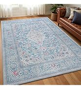 Goideal Washable Rug 4x6, Blue Area Rugs Non Slip, Indoor Low Pile Carpet with Rubber Backing for...
