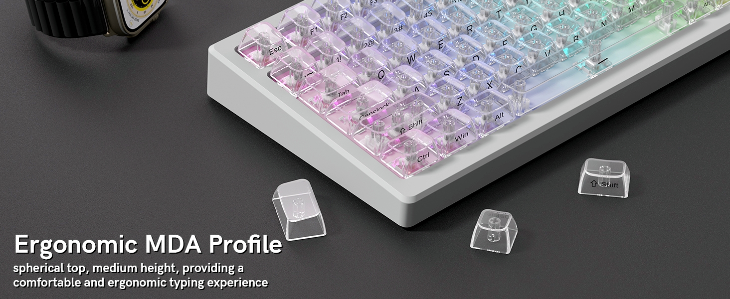White Clear keycaps,Transparent keycaps,Ceramic Jelly Key caps Set,Shine Through keycap Side Printed