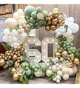 Sage Balloon Garland Arch Kit,134 pcs Sage Green Sand White Metallic Gold Matte White Confetti La...