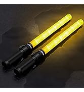 E-riding 21 inch Yellow Signal Traffic Safety Baton 2 Pack Multifunction Traffic Wand with 2 Flas...