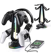 Luckit Gaming Headphones Stand, RGB Headset Stand with 12 Light Modes, Controller Holder with 2 U...