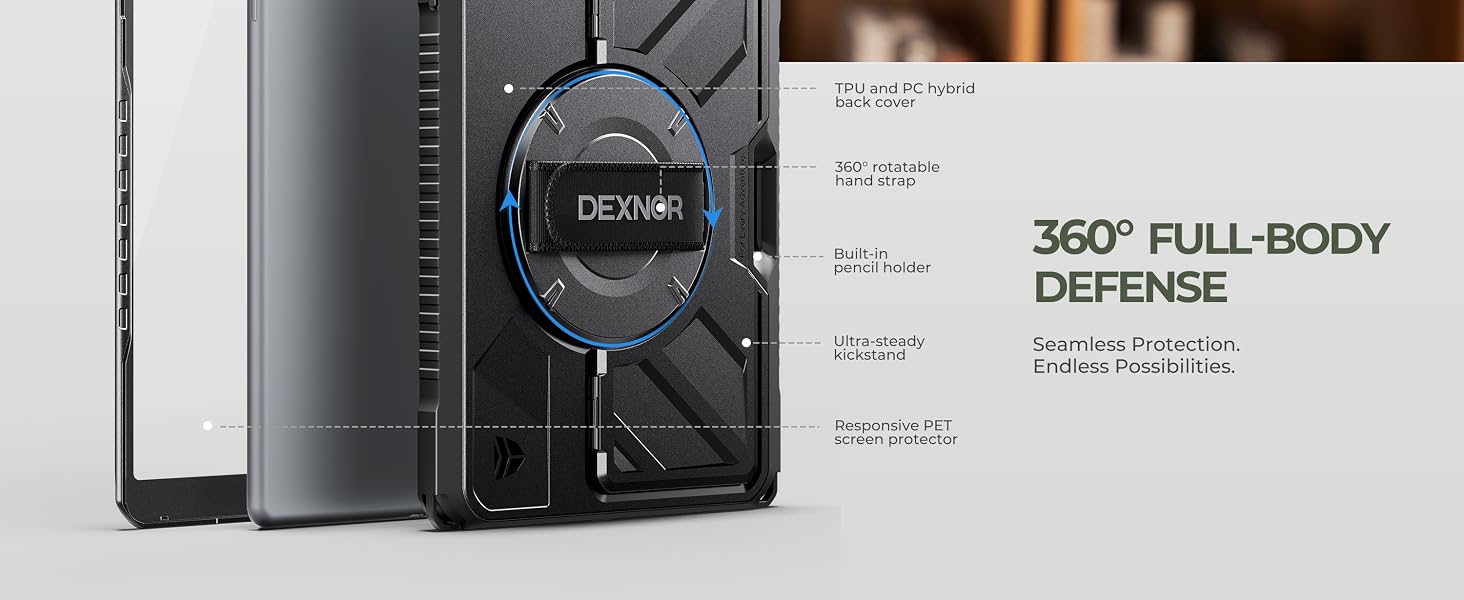 Dexnor for iPad 9th/8th/7th Generation 10.2 inch Case with 360 Rotating Hand Strap